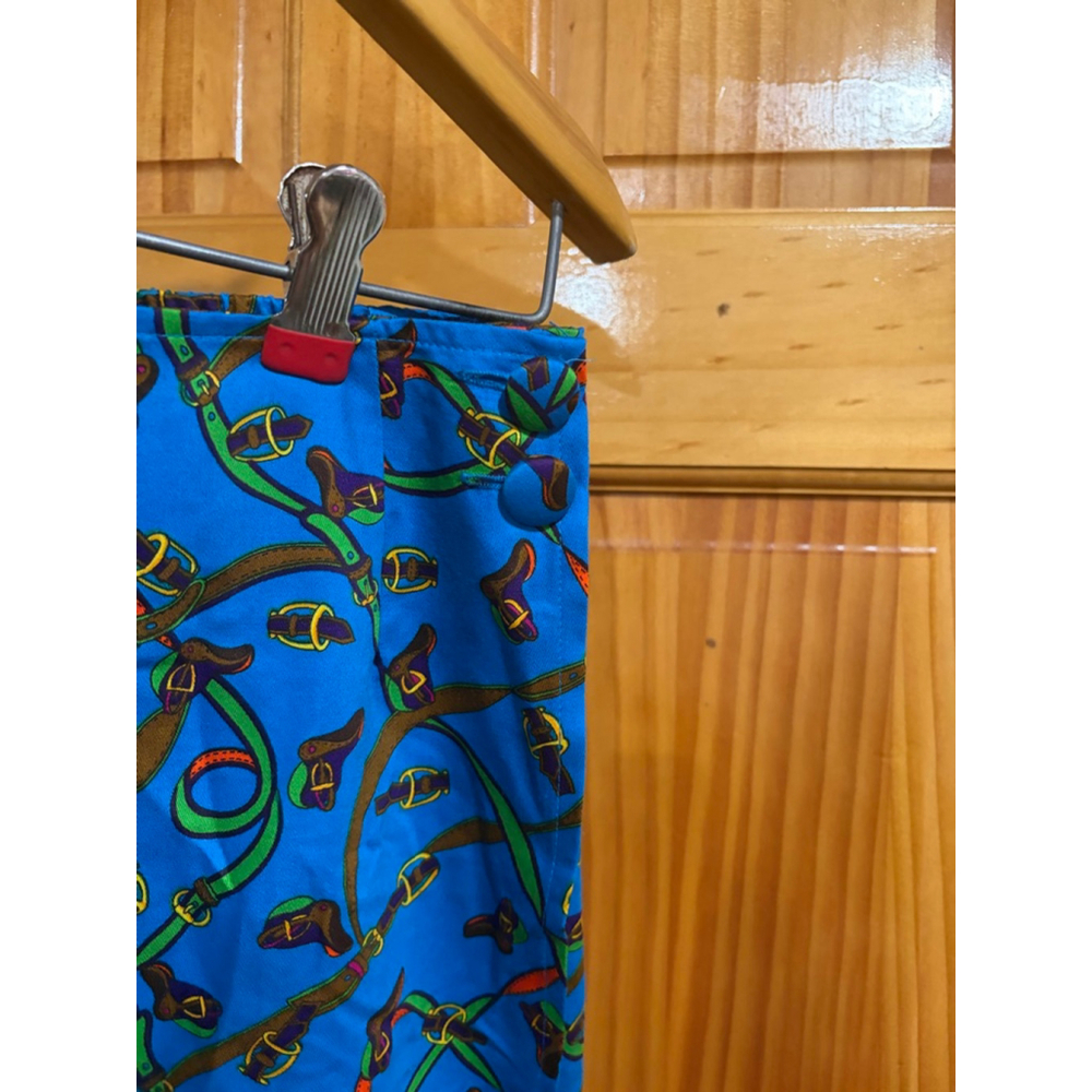 New Vintage USA Carriage Trade Blue Horse Equestrian Print Cotton Midi Skirt - Picture 3 of 7